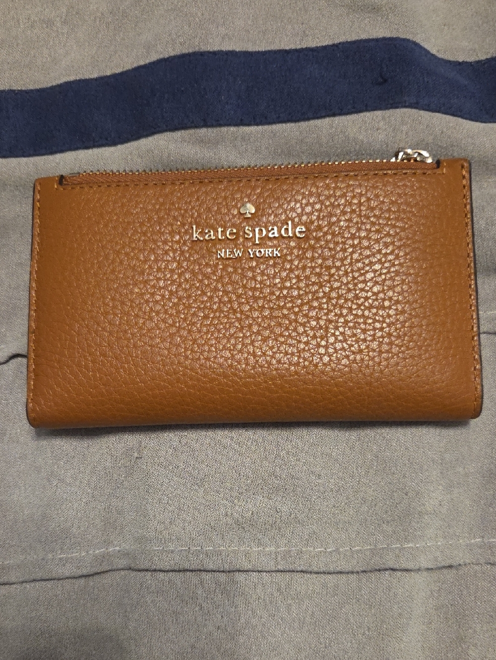 kate spade Brown Pebbled Leather Zip Wallet